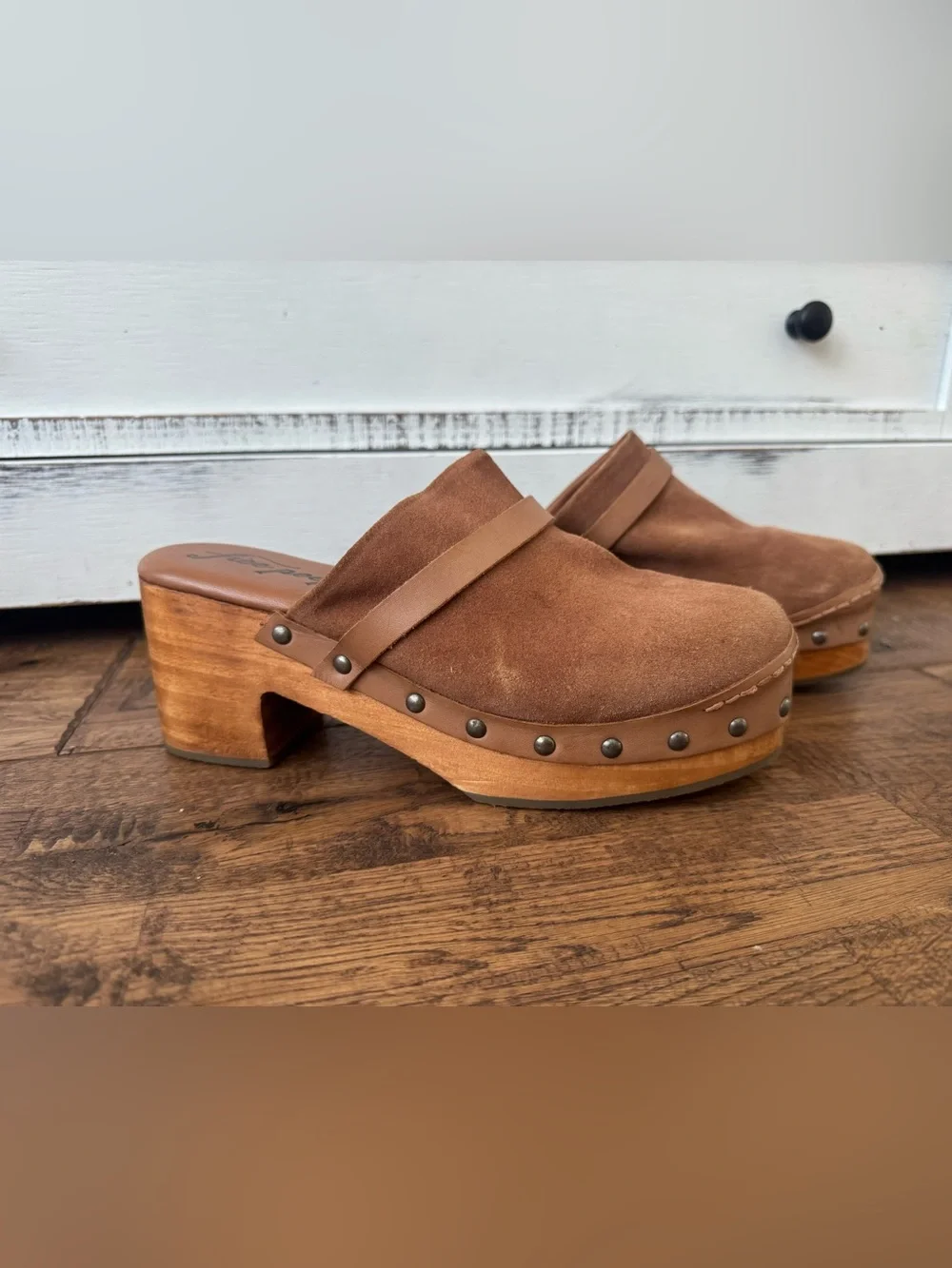 Free People Calabasas‎ Clog Cognac Suede Shoes Women's Size 37 US 7